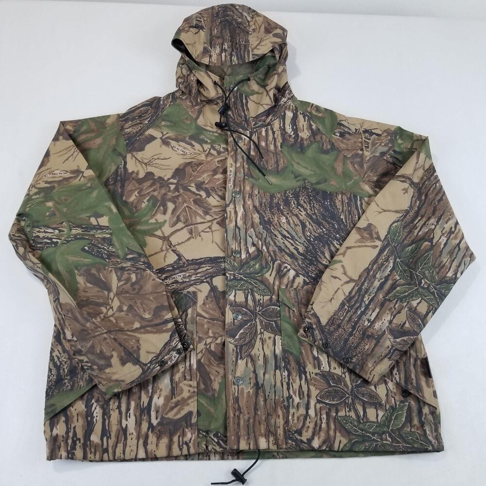 Vintage 10X Gore-Tex Rain Jacket Mens Large Brown Camo Hooded Hunting Coat - Picture 9 of 9